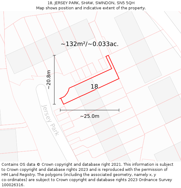 18, JERSEY PARK, SHAW, SWINDON, SN5 5QH: Plot and title map