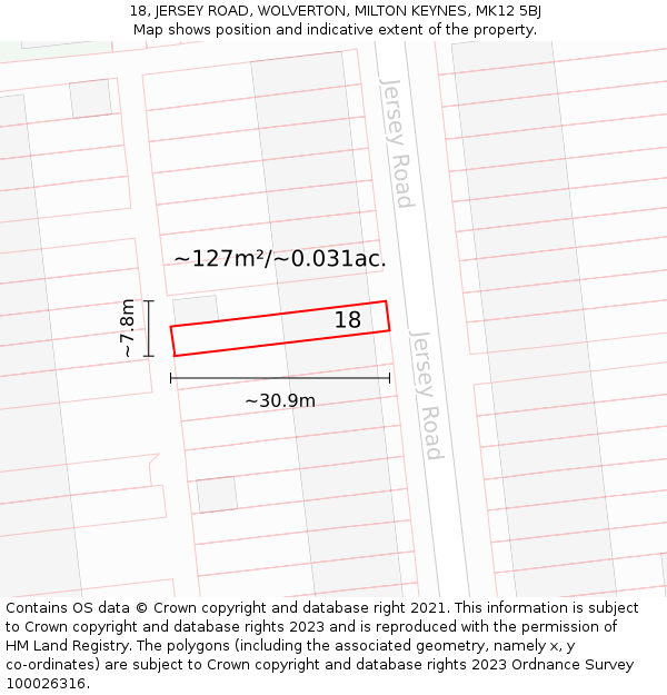 18, JERSEY ROAD, WOLVERTON, MILTON KEYNES, MK12 5BJ: Plot and title map