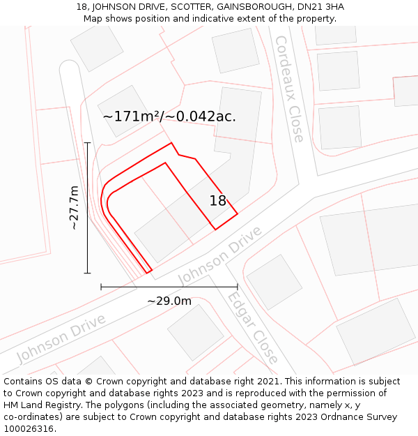 18, JOHNSON DRIVE, SCOTTER, GAINSBOROUGH, DN21 3HA: Plot and title map