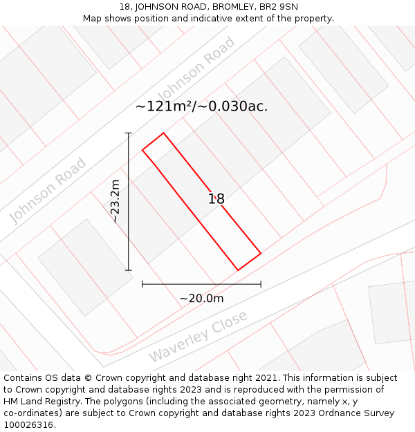 18, JOHNSON ROAD, BROMLEY, BR2 9SN: Plot and title map