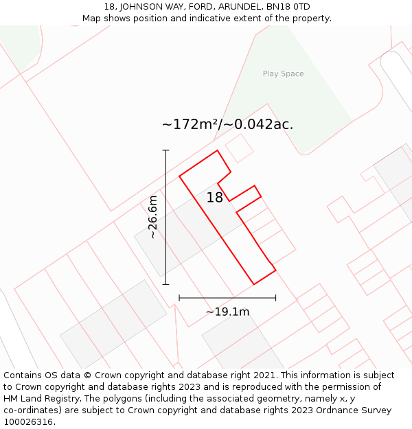 18, JOHNSON WAY, FORD, ARUNDEL, BN18 0TD: Plot and title map