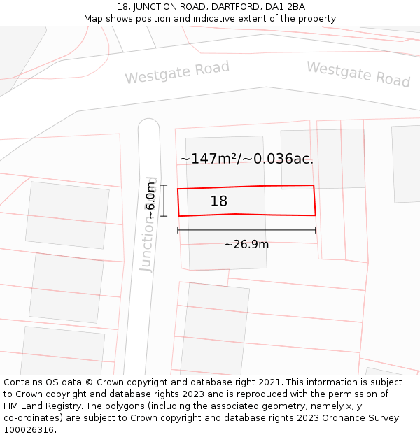 18, JUNCTION ROAD, DARTFORD, DA1 2BA: Plot and title map