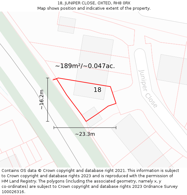 18, JUNIPER CLOSE, OXTED, RH8 0RX: Plot and title map