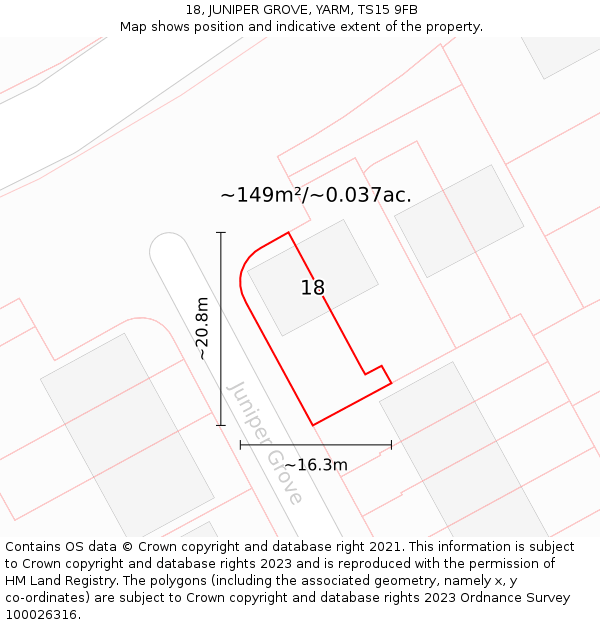 18, JUNIPER GROVE, YARM, TS15 9FB: Plot and title map