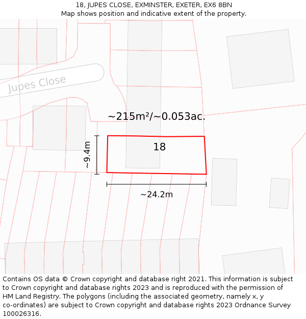 18, JUPES CLOSE, EXMINSTER, EXETER, EX6 8BN: Plot and title map