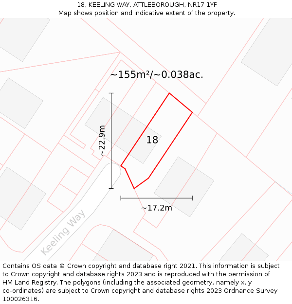18, KEELING WAY, ATTLEBOROUGH, NR17 1YF: Plot and title map