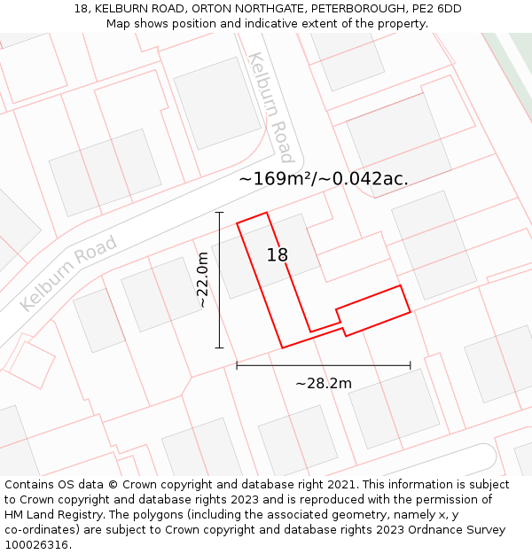 18, KELBURN ROAD, ORTON NORTHGATE, PETERBOROUGH, PE2 6DD: Plot and title map
