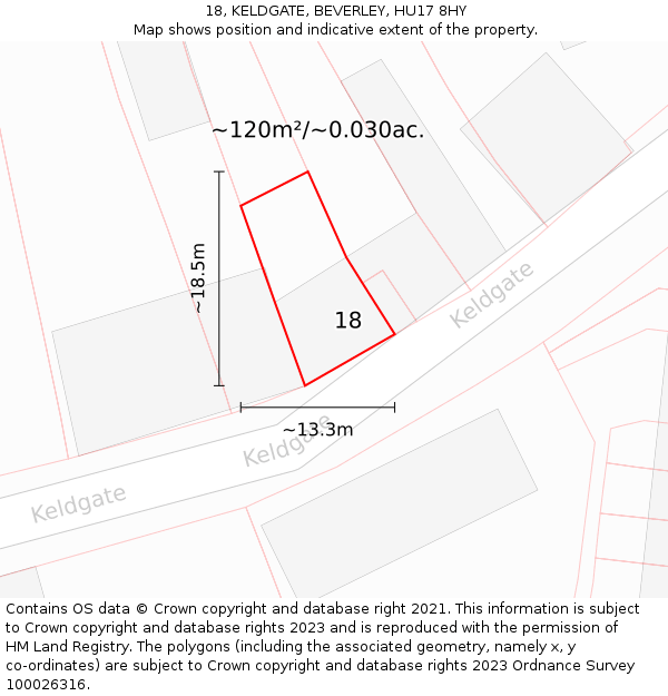 18, KELDGATE, BEVERLEY, HU17 8HY: Plot and title map