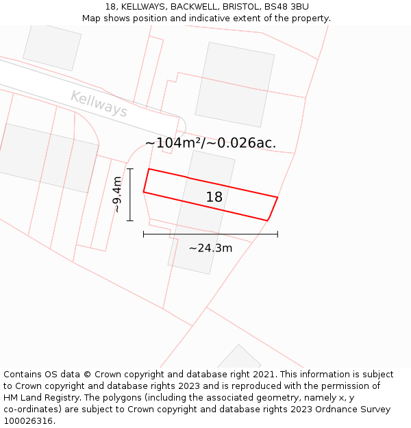 18, KELLWAYS, BACKWELL, BRISTOL, BS48 3BU: Plot and title map