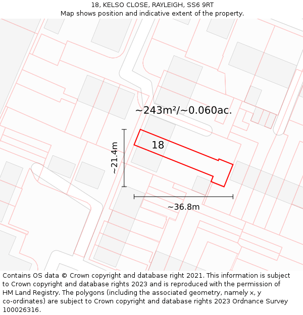 18, KELSO CLOSE, RAYLEIGH, SS6 9RT: Plot and title map
