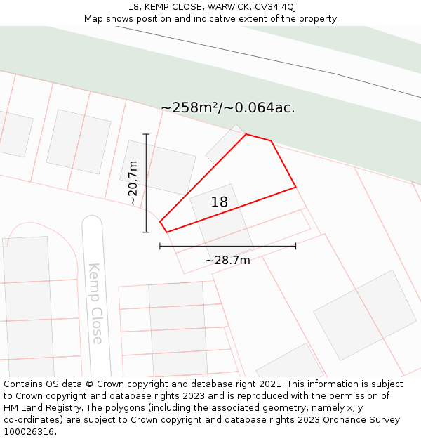 18, KEMP CLOSE, WARWICK, CV34 4QJ: Plot and title map