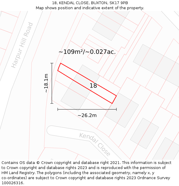 18, KENDAL CLOSE, BUXTON, SK17 9PB: Plot and title map