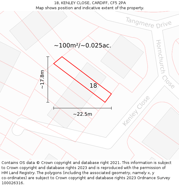 18, KENLEY CLOSE, CARDIFF, CF5 2PA: Plot and title map
