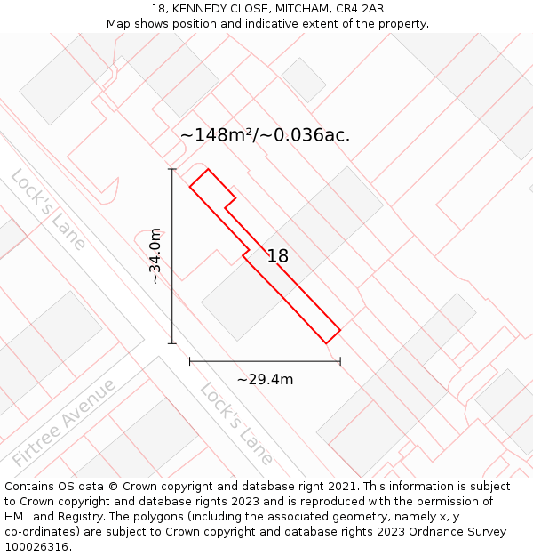 18, KENNEDY CLOSE, MITCHAM, CR4 2AR: Plot and title map