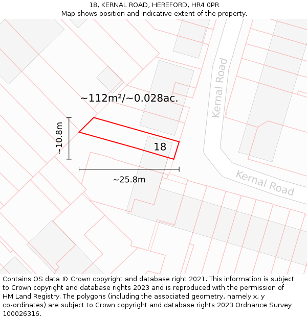 18, KERNAL ROAD, HEREFORD, HR4 0PR: Plot and title map