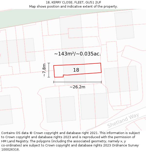 18, KERRY CLOSE, FLEET, GU51 2UF: Plot and title map