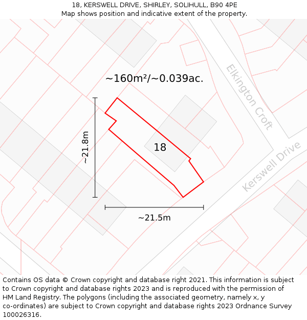18, KERSWELL DRIVE, SHIRLEY, SOLIHULL, B90 4PE: Plot and title map