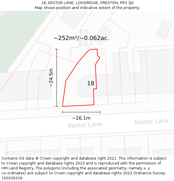 18, KESTOR LANE, LONGRIDGE, PRESTON, PR3 3JX: Plot and title map