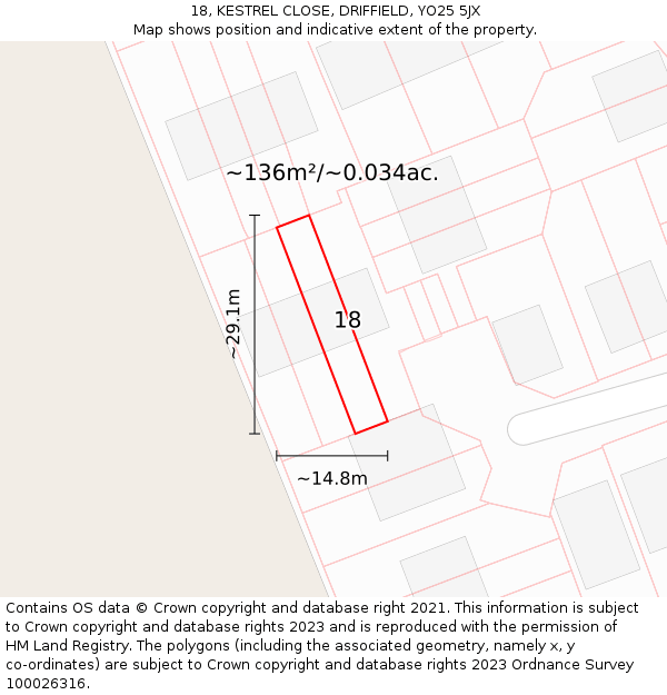 18, KESTREL CLOSE, DRIFFIELD, YO25 5JX: Plot and title map