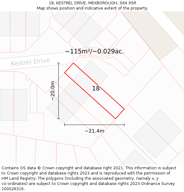 18, KESTREL DRIVE, MEXBOROUGH, S64 9SR: Plot and title map