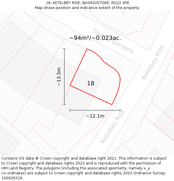 18, KETELBEY RISE, BASINGSTOKE, RG22 4PE: Plot and title map