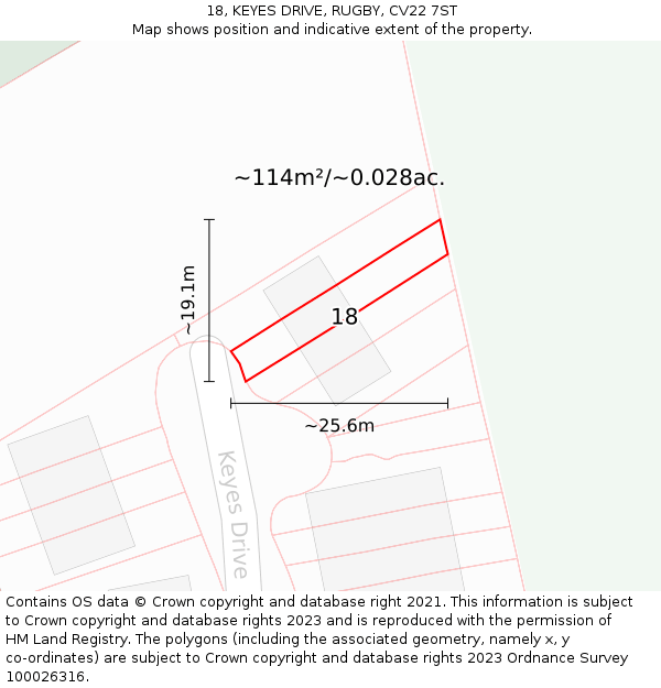 18, KEYES DRIVE, RUGBY, CV22 7ST: Plot and title map