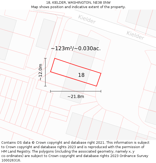 18, KIELDER, WASHINGTON, NE38 0NW: Plot and title map