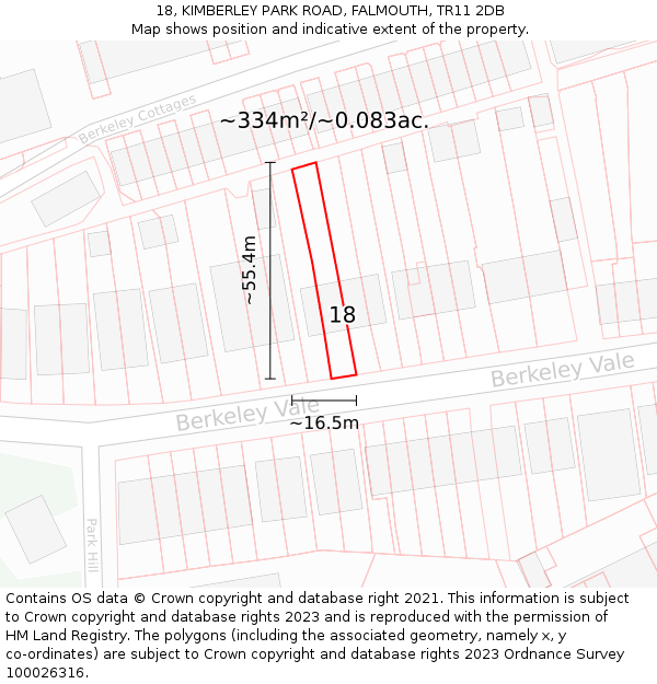 18, KIMBERLEY PARK ROAD, FALMOUTH, TR11 2DB: Plot and title map