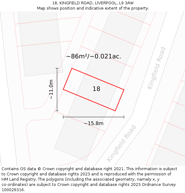 18, KINGFIELD ROAD, LIVERPOOL, L9 3AW: Plot and title map