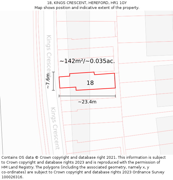 18, KINGS CRESCENT, HEREFORD, HR1 1GY: Plot and title map