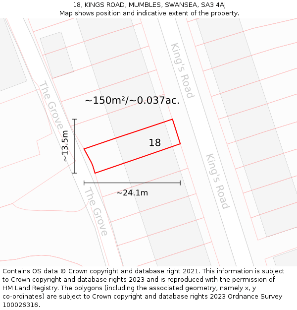 18, KINGS ROAD, MUMBLES, SWANSEA, SA3 4AJ: Plot and title map