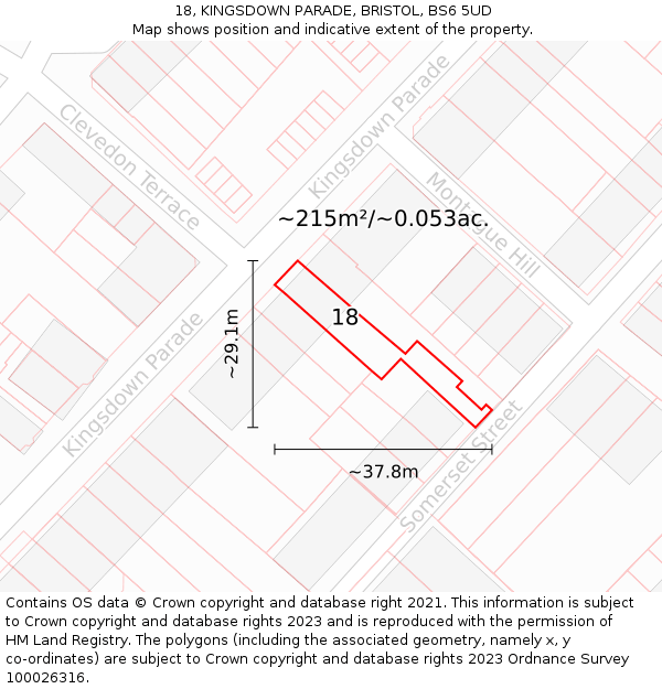18, KINGSDOWN PARADE, BRISTOL, BS6 5UD: Plot and title map