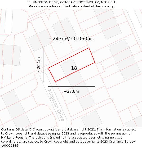 18, KINGSTON DRIVE, COTGRAVE, NOTTINGHAM, NG12 3LL: Plot and title map