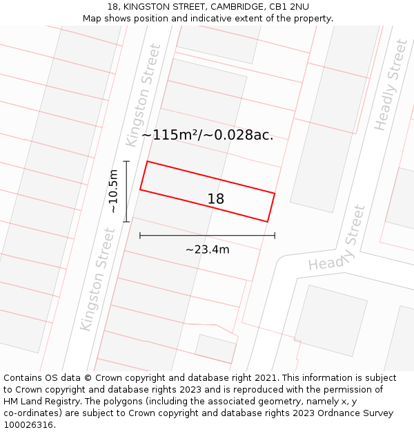 18, KINGSTON STREET, CAMBRIDGE, CB1 2NU: Plot and title map