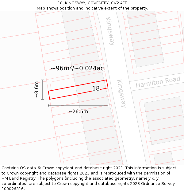 18, KINGSWAY, COVENTRY, CV2 4FE: Plot and title map