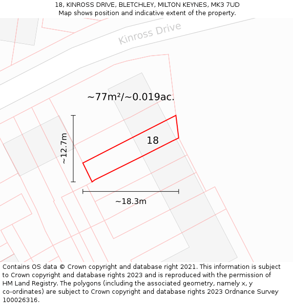 18, KINROSS DRIVE, BLETCHLEY, MILTON KEYNES, MK3 7UD: Plot and title map