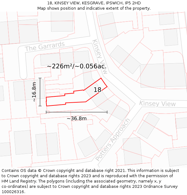 18, KINSEY VIEW, KESGRAVE, IPSWICH, IP5 2HD: Plot and title map