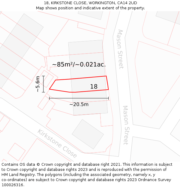18, KIRKSTONE CLOSE, WORKINGTON, CA14 2UD: Plot and title map