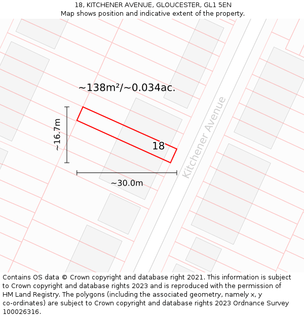 18, KITCHENER AVENUE, GLOUCESTER, GL1 5EN: Plot and title map