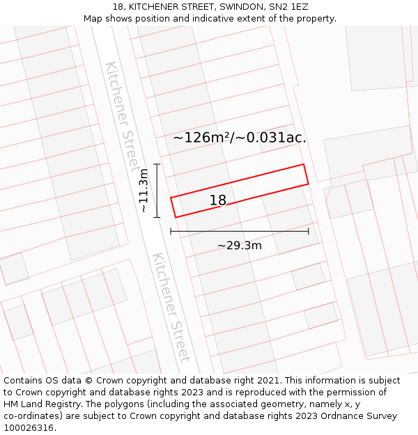 18, KITCHENER STREET, SWINDON, SN2 1EZ: Plot and title map