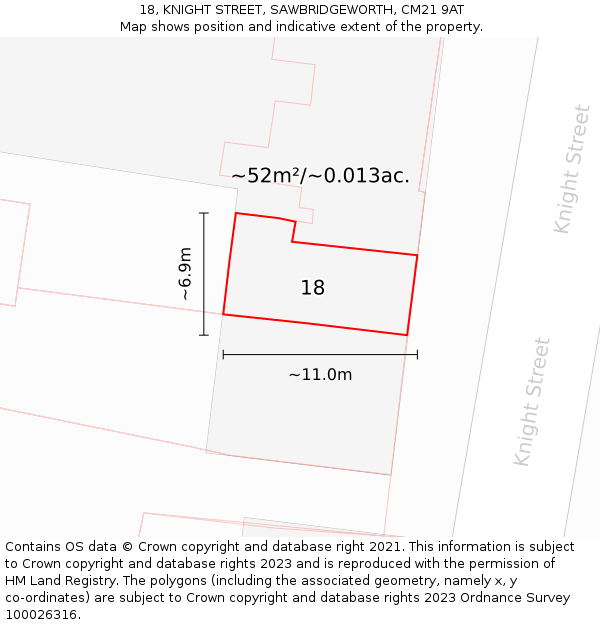 18, KNIGHT STREET, SAWBRIDGEWORTH, CM21 9AT: Plot and title map