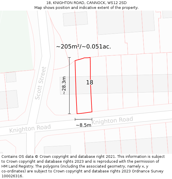 18, KNIGHTON ROAD, CANNOCK, WS12 2SD: Plot and title map