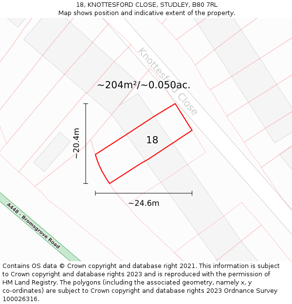 18, KNOTTESFORD CLOSE, STUDLEY, B80 7RL: Plot and title map