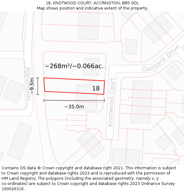 18, KNOTWOOD COURT, ACCRINGTON, BB5 0DL: Plot and title map
