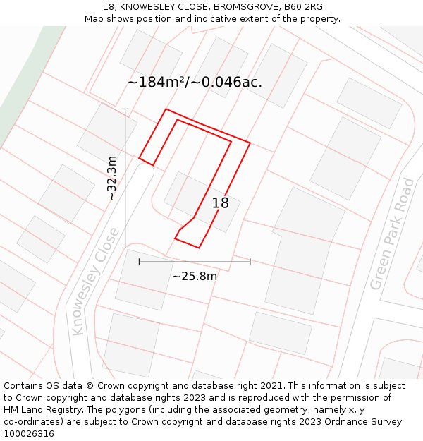 18, KNOWESLEY CLOSE, BROMSGROVE, B60 2RG: Plot and title map