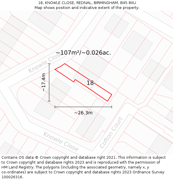 18, KNOWLE CLOSE, REDNAL, BIRMINGHAM, B45 8XU: Plot and title map