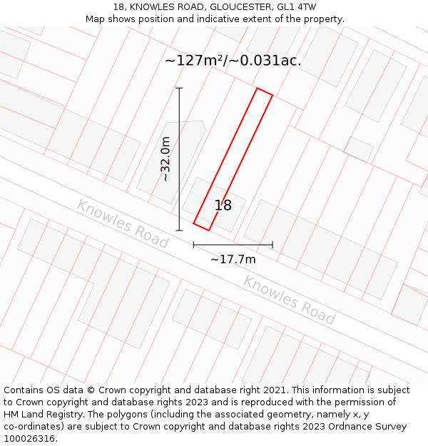 18, KNOWLES ROAD, GLOUCESTER, GL1 4TW: Plot and title map