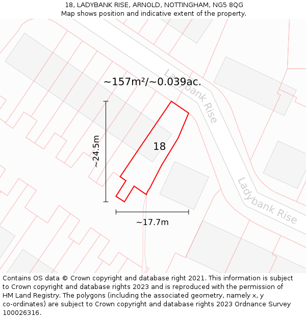 18, LADYBANK RISE, ARNOLD, NOTTINGHAM, NG5 8QG: Plot and title map