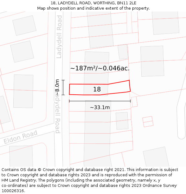 18, LADYDELL ROAD, WORTHING, BN11 2LE: Plot and title map