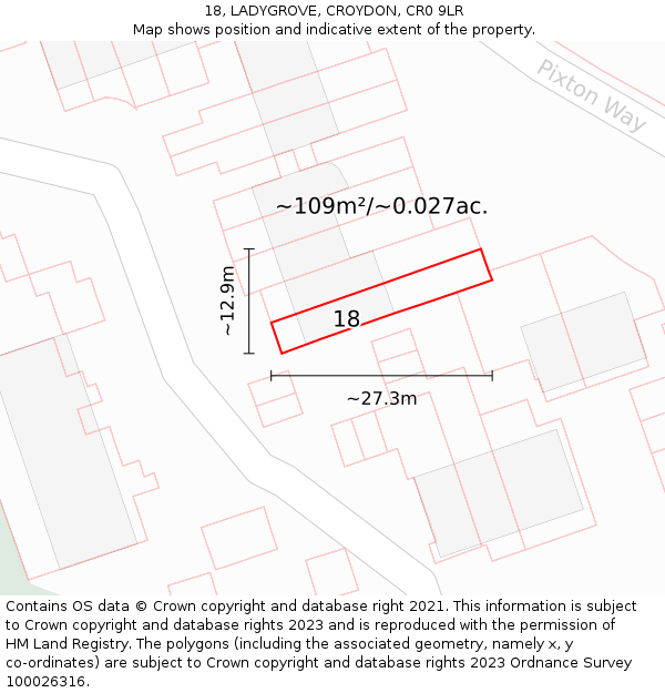 18, LADYGROVE, CROYDON, CR0 9LR: Plot and title map
